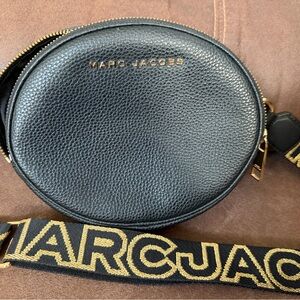 Marc Jacobs Black Pebbled Round Crossbody with Gold Logo